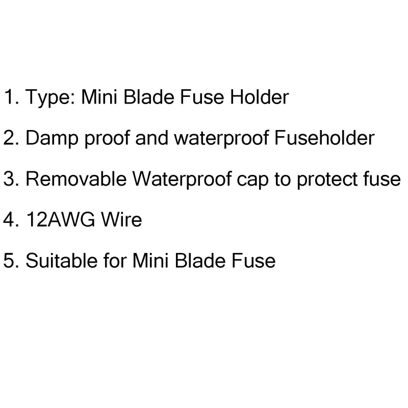 Mini Blade Fuse Holder Waterproof 12AWG In-Line Wire Cable For Car/Boat
