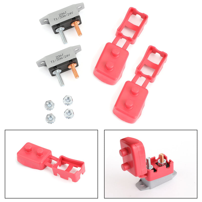 Bimetal Structures Marine Car Sound System Audio IP66 2PCS 30A 24V Circuit Breaker With Cover Fuse