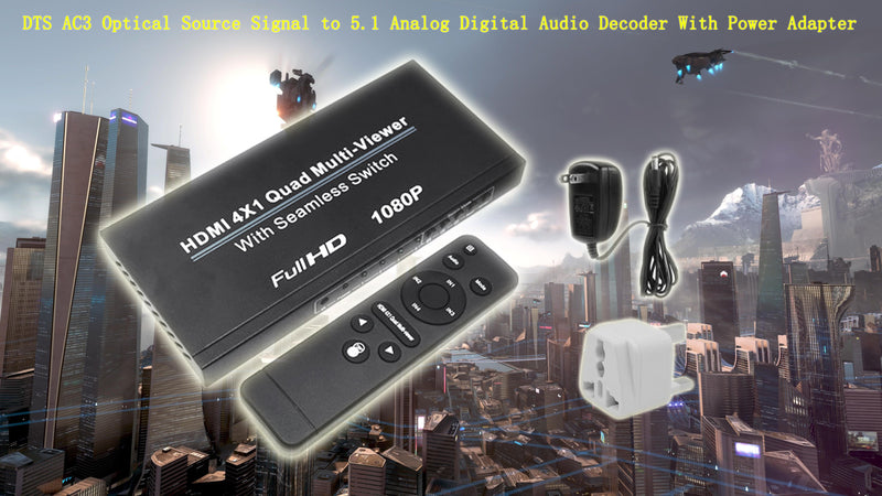 1080P 4x1 HDM 4 Channel Quad Multi-Viewer Remote Control Switcher AU Adapter