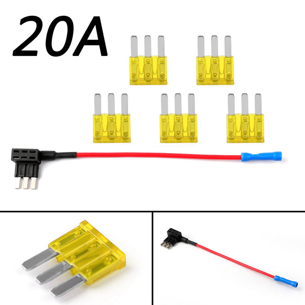 1 × Micro3 Fuse Automotive ATL 3 Prong Blade Fuse Holder + 5 × 20A Micro3 Fuse