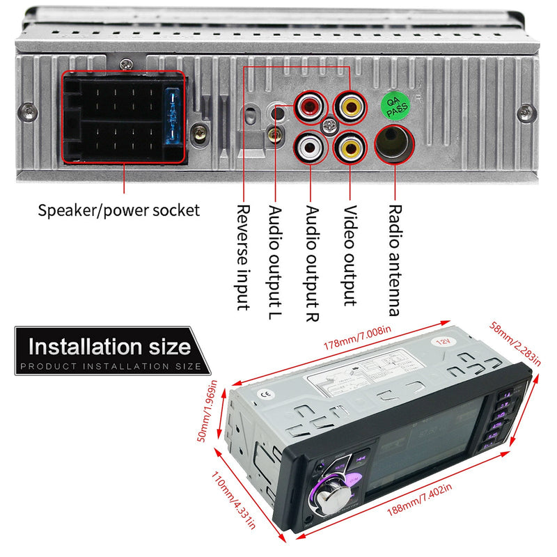 1DIN 4.1in Car Radio Stereo Bluetooth FM USB AUX Audio MP5 Player + Camera