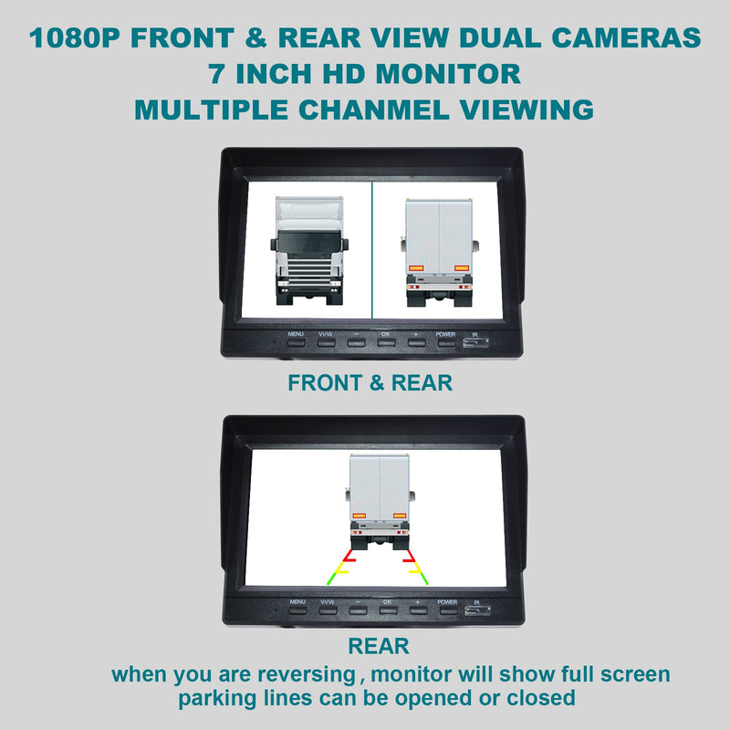 7 " Monitor DVR Driving Video Recorder for RV Truck Bus + 2Pcs Rear View Backup Camera