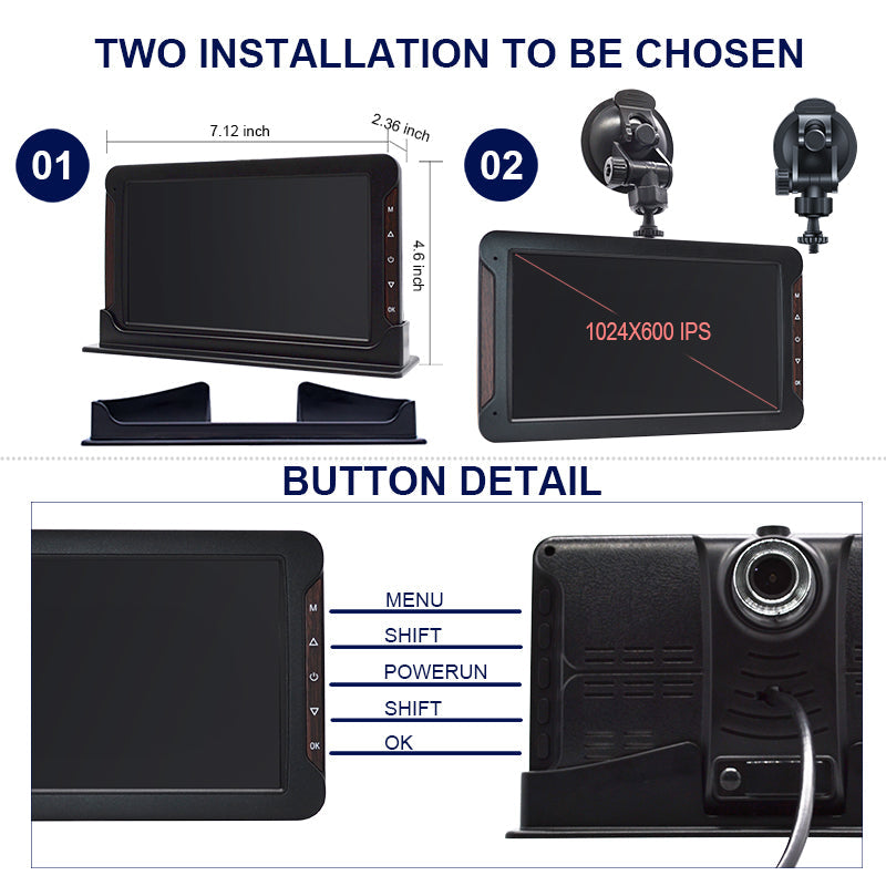 7 " Monitor DVR Driving Video Recorder with Car Charger for RV Truck Bus + Rear View Backup Camera