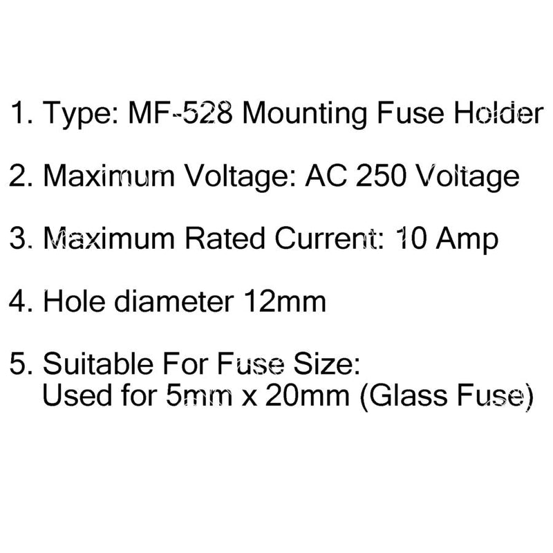 MF-528 Panel Mounting Fuse Holder 5mm x 20mm Chassis Mount Power 10A 250V