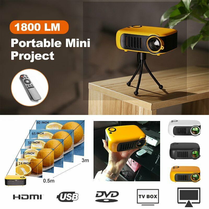 A2000 Mini Portable Projector 1080P Movie Projectors Home Theater Yel US Plug