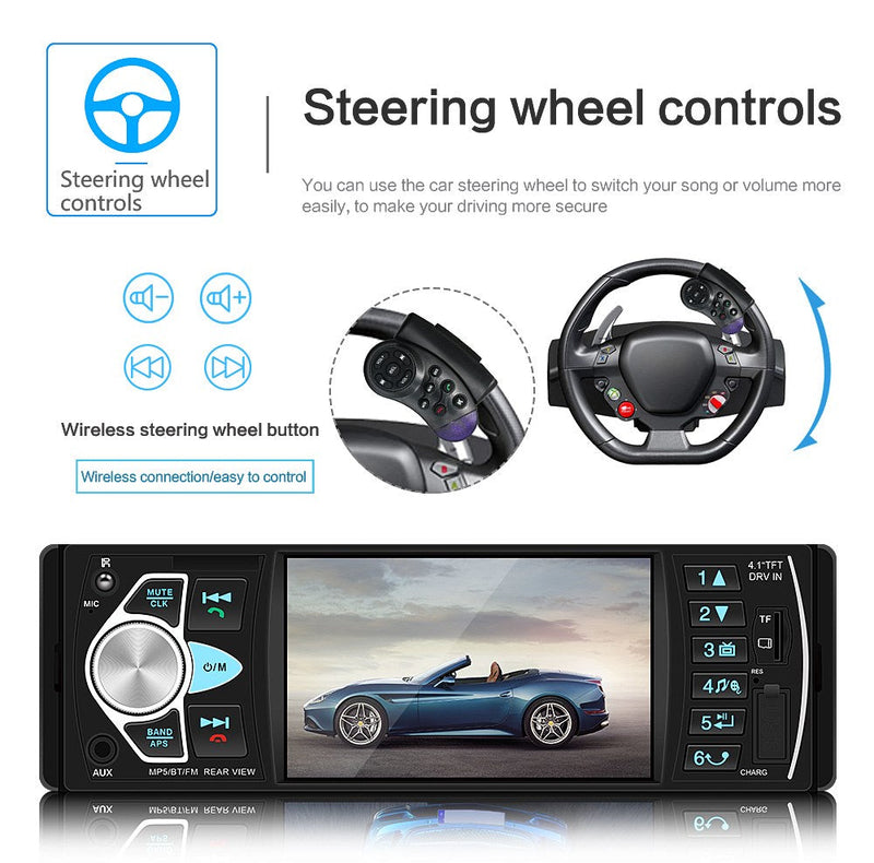 1DIN 4.1in Car Radio Stereo Bluetooth FM USB AUX Audio MP5 Player + Camera
