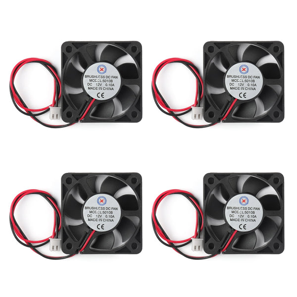 4Pcs 50mm x 10mm 5010B DC 12V 0.1A 2 Pin Brushless Cooling Fan Ball Bearing