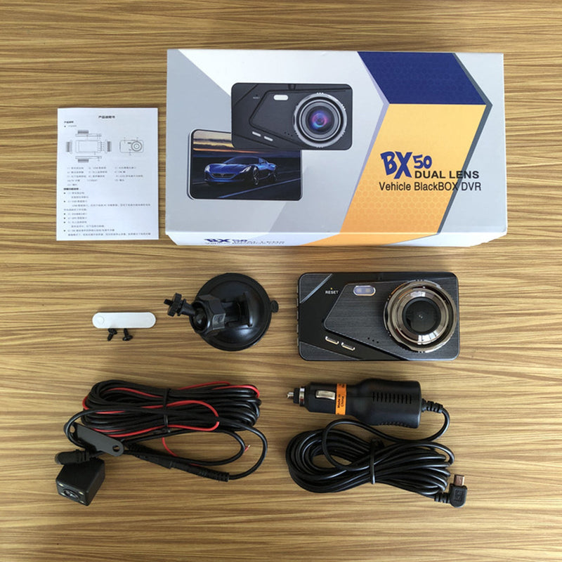 Dual Lens Car DVR Dash Cam HD 1080P 4" IPS Screen Front Rear Camera Night Vision