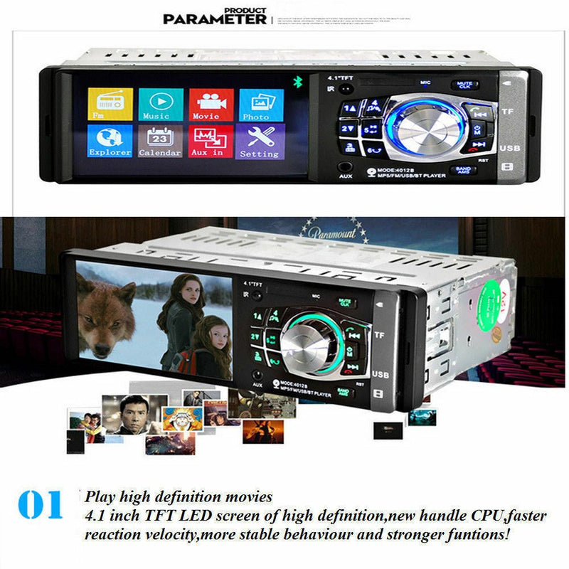4.1 Inches HD 1DIN Bluetooth In-Dash Car Stereo Radio MP5 Player FM with Camera