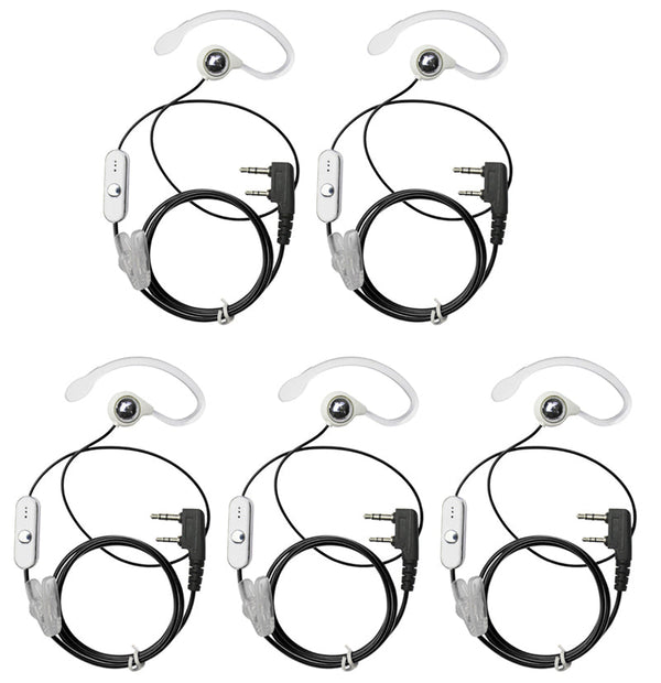 5Pcs 2 Pin Earhook Earpiece Headset PTT Mic For Kenwood HYT BaoFeng Radio Black