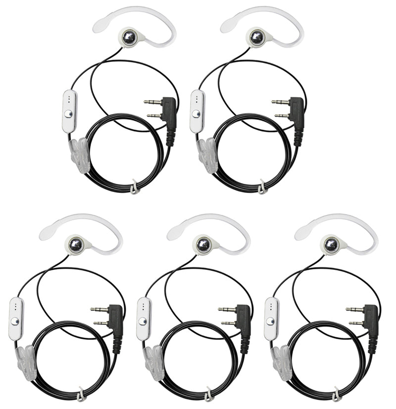 5Pcs 2 Pin Earhook Earpiece Headset PTT Mic For Kenwood HYT BaoFeng Radio Black
