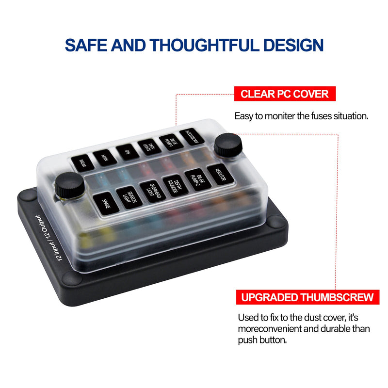 6/12 Way Blade Fuse Box Block Holder ATO ATC for Car Marine Boat RV Waterproof Generic