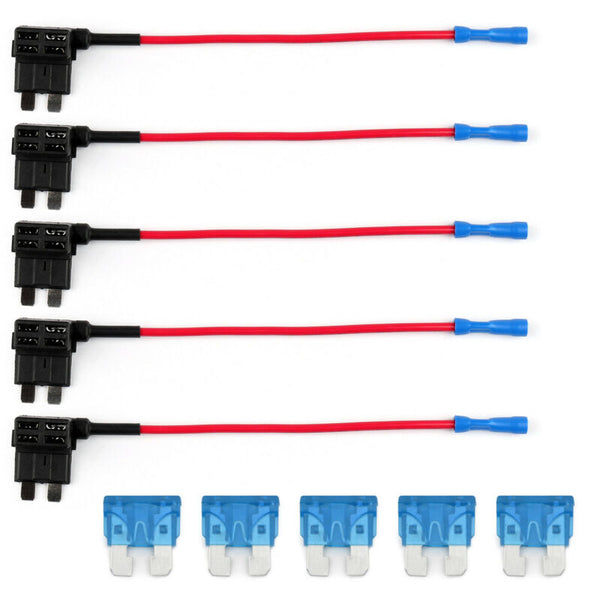 Fuse Holder Standard Blade Back 5-Piece Add Circuit Fuse ACU Tap Car 15A