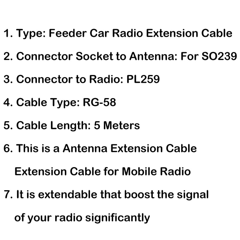 1Pcs 5M Feeder Car Radio Extension Cable For Moible Radio Antenna PL259 SO239